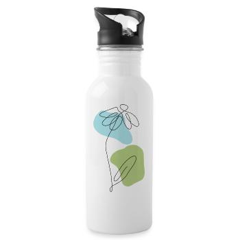 Lineart Daisies with Pastel Shapes - Water bottle with straw - white - Right