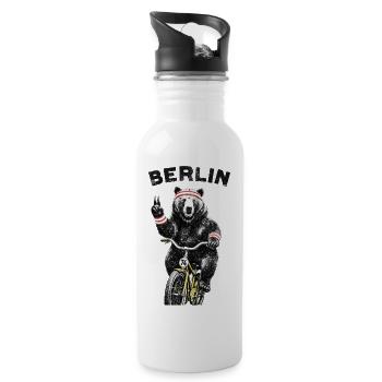 Berlin Bear on Bicycle - Water bottle with straw - white - Right