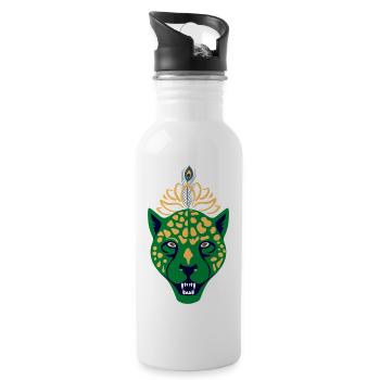 Grüner Leopard mit Feder - Trinkflasche mit integriertem Trinkhalm - Weiß - Rechts