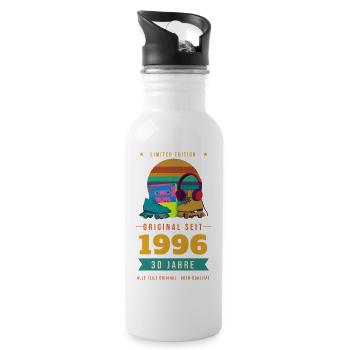 Original seit 1996 – 30. Geburtstag Jahrgang Retro - Trinkflasche mit integriertem Trinkhalm - Weiß - Rechts