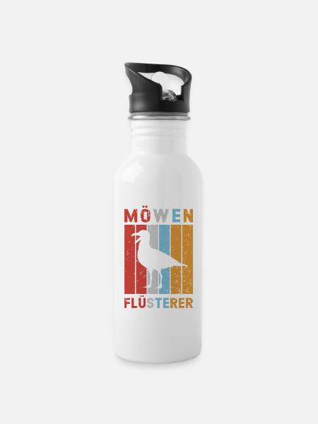 Möwen Flüsterer Möwe Nordsee Ostsee Vintage - Trinkflasche mit integriertem Trinkhalm - Weiß