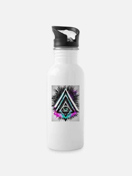 Das allsehende Auge - Trinkflasche mit integriertem Trinkhalm - Weiß