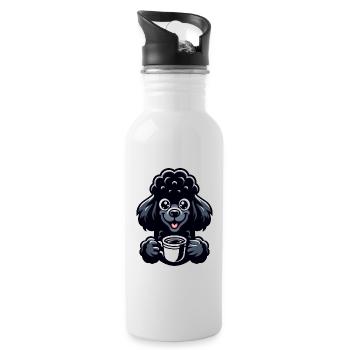 Pudel und Kaffee Frühaufsteher Motiv - Trinkflasche mit integriertem Trinkhalm - Weiß - Rechts