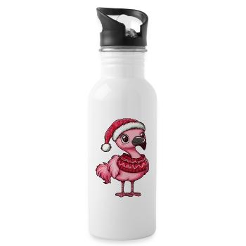 Flamingo Weihnachten - Trinkflasche mit integriertem Trinkhalm - Weiß - Rechts