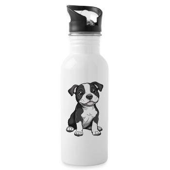 Pitbul Terrier Hund Comic Niedlich Pit - Trinkflasche mit integriertem Trinkhalm - Weiß - Rechts