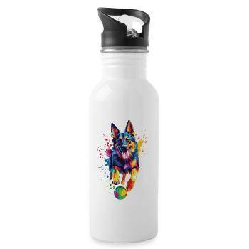 Deutscher Schäferhund - Trinkflasche mit integriertem Trinkhalm - Weiß - Rechts