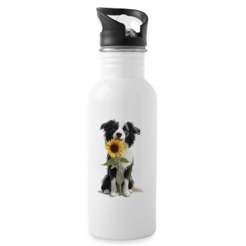 Border Collie - Trinkflasche mit integriertem Trinkhalm - Weiß - Rechts