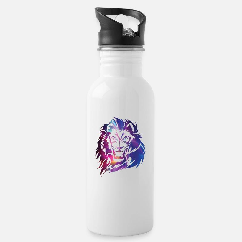 Fantasy Löwe Gesicht Mähne - Trinkflasche mit integriertem Trinkhalm - Weiß