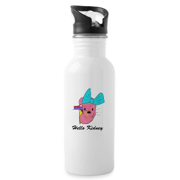 Hello Kidney Hallo Niere Nierentransplantation - Trinkflasche mit integriertem Trinkhalm - Weiß - Rechts