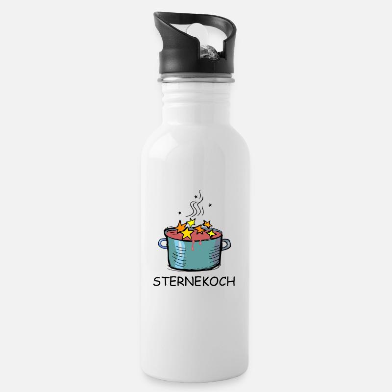 Sternekoch Kochtopf mit Sternen - Trinkflasche mit integriertem Trinkhalm - Weiß