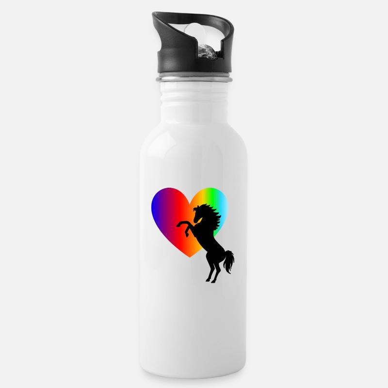 steigendes Pferd Herz Pferdeliebe Pferde Geschenk - Trinkflasche mit integriertem Trinkhalm - Weiß