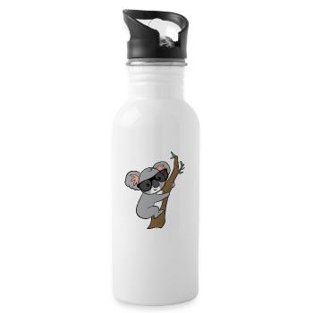 Koala mit Brille auf Baum - Trinkflasche mit integriertem Trinkhalm - Weiß - Rechts