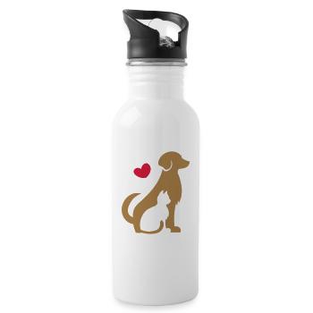 Dog and cat - animal friends - Dog and cat - Water bottle with straw - white - Right