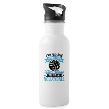 Alten mann volleyball Spieler Ball Geschenk Hobby - Trinkflasche mit integriertem Trinkhalm - Weiß - Rechts