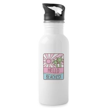 Funny Hello Beaches Pun Sunshine Pastel Summer - Water bottle with straw - white - Right