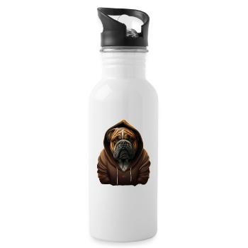 Die coole Pullover-Bulldogge - Trinkflasche mit integriertem Trinkhalm - Weiß - Rechts