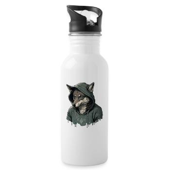 Loup avec sweat à capuche - Gourde avec paille intégrée - blanc - Droite