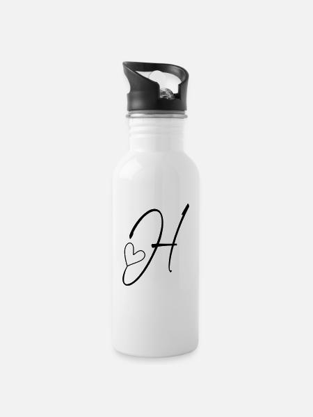 Letter H Letter H Calligraphy - Water bottle with straw - white