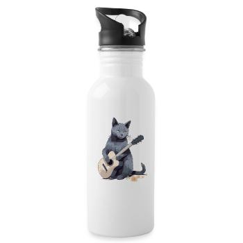 Musiker Russisch Blau Katze Gitarrist Katzen - Trinkflasche mit integriertem Trinkhalm - Weiß - Rechts