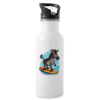 Surfing Zebra - Water bottle with straw - white - Right
