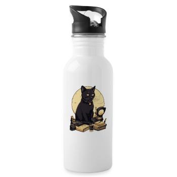 Schwarze Katze mit Bücher Bombay Cat Buch Katzen - Trinkflasche mit integriertem Trinkhalm - Weiß - Rechts