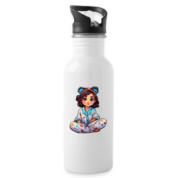 Cute anime girl in pajamas - Water bottle with straw - white - Right