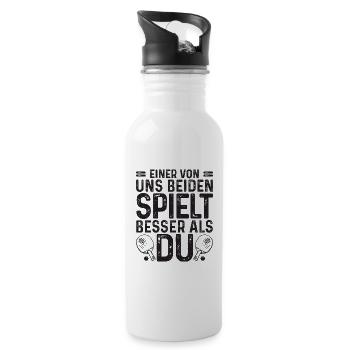 Einer von uns spielt besser als Du, Ping Pong - Trinkflasche mit integriertem Trinkhalm - Weiß - Rechts