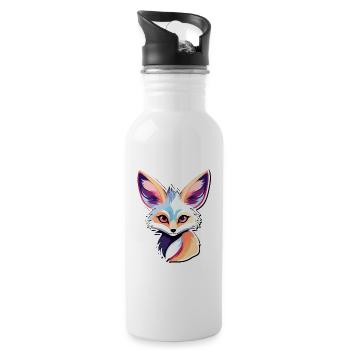 Wüstenfuchs Fennek Zeichnung - Trinkflasche mit integriertem Trinkhalm - Weiß - Rechts