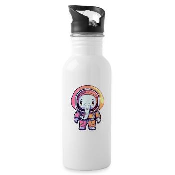 Elephant Astronaut Illustration - Water bottle with straw - white - Right
