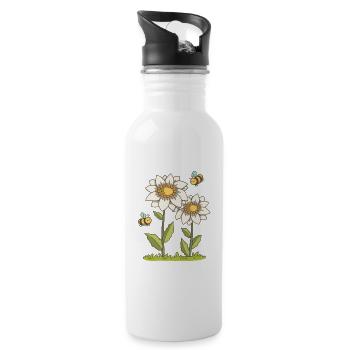 Bienen und Blüten - Trinkflasche mit integriertem Trinkhalm - Weiß - Rechts