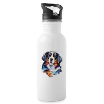 Berner Sennenhund Wasserfarben - Trinkflasche mit integriertem Trinkhalm - Weiß - Rechts