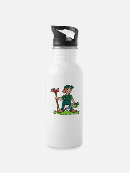Gärtner Garten - Trinkflasche mit integriertem Trinkhalm - Weiß