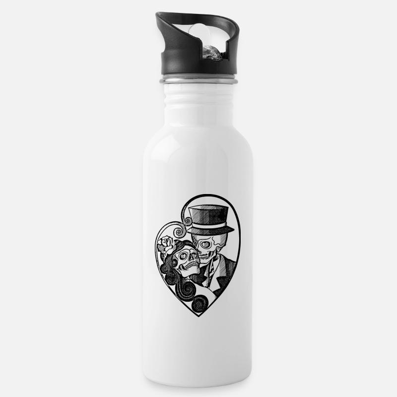 Totenkopf Ehepaar Hochzeit - Trinkflasche mit integriertem Trinkhalm - Weiß
