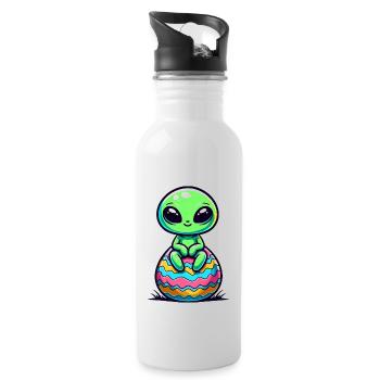 Cute Alien on Colorful Easter Egg - Water bottle with straw - white - Right