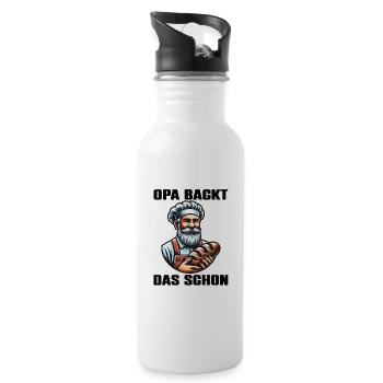 Opa backt das schon - Bäcker mit Broten - Trinkflasche mit integriertem Trinkhalm - Weiß - Rechts