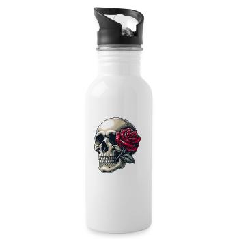 Skull with rose between the teeth - Water bottle with straw - white - Right