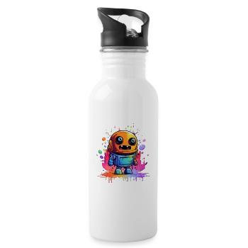lustiger Roboter - Trinkflasche mit integriertem Trinkhalm - Weiß - Rechts