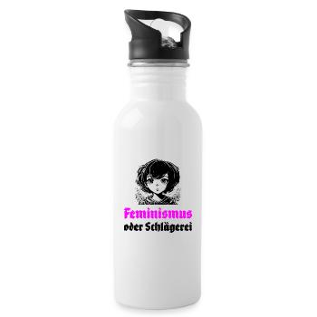 Feminismus oder Schlägerei - Trinkflasche mit integriertem Trinkhalm - Weiß - Rechts