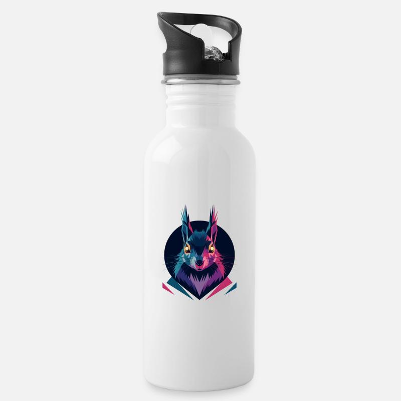 Low-Poly-Eichhörnchen - Trinkflasche mit integriertem Trinkhalm - Weiß