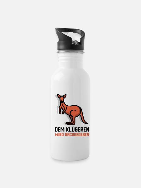 Känguru Dem klügeren wird nachgegeben - Trinkflasche mit integriertem Trinkhalm - Weiß