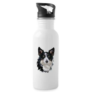 chien border collie - Gourde avec paille intégrée - blanc - Droite