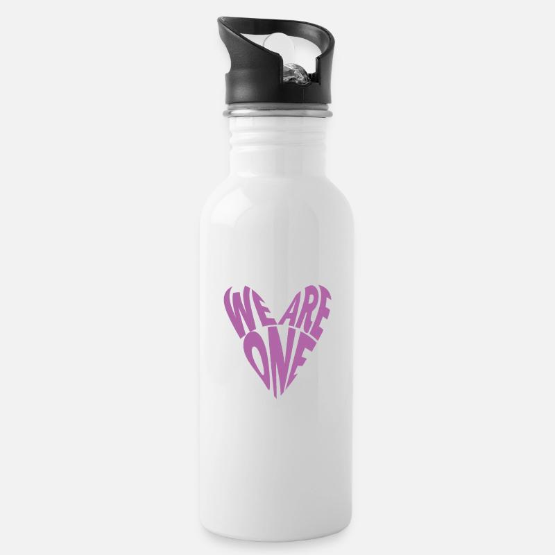 WE ARE ONE (HEART) - Trinkflasche mit integriertem Trinkhalm - Weiß