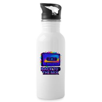 Neon Retro Kassetten Design - Trinkflasche mit integriertem Trinkhalm - Weiß - Rechts