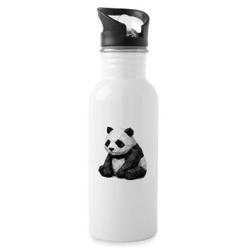 Panda Low-Poly - Trinkflasche mit integriertem Trinkhalm - Weiß - Rechts