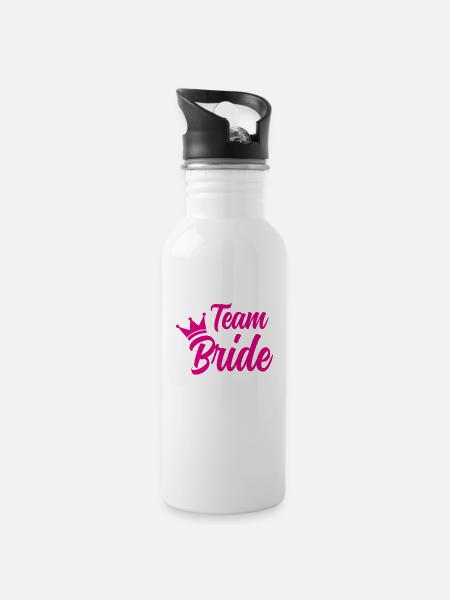 Team Bride - Trinkflasche mit integriertem Trinkhalm - Weiß
