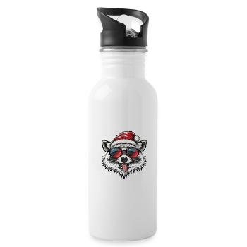 Raccoon Christmas Funny - Water bottle with straw - white - Right