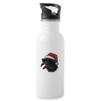 Rabe Krähe Weihnachten Lustig - Trinkflasche mit integriertem Trinkhalm - Weiß - Rechts