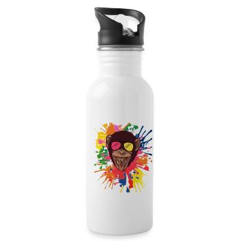 CrAzY Shimpanse mit cooler Sonnenbrille Makaken - Trinkflasche mit integriertem Trinkhalm - Weiß - Rechts