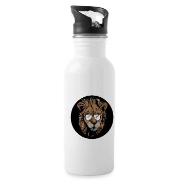 Lion with glasses - Water bottle with straw - white - Right