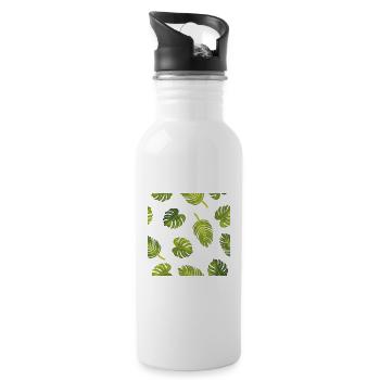 Motif avec feuilles tropicales - Gourde avec paille intégrée - blanc - Droite